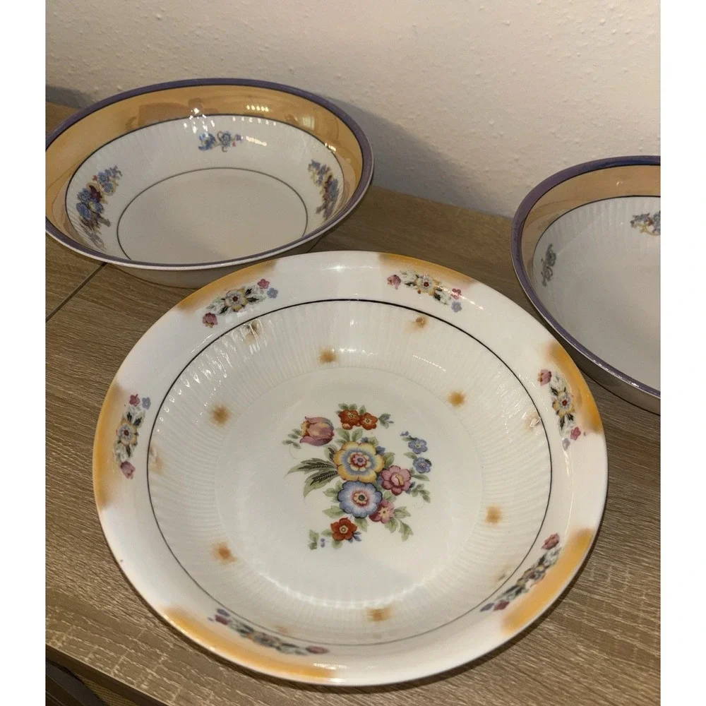 Vintage Bavarian Porcelain Floral Serving Bowls Set of 3 (Lusterware) Antique